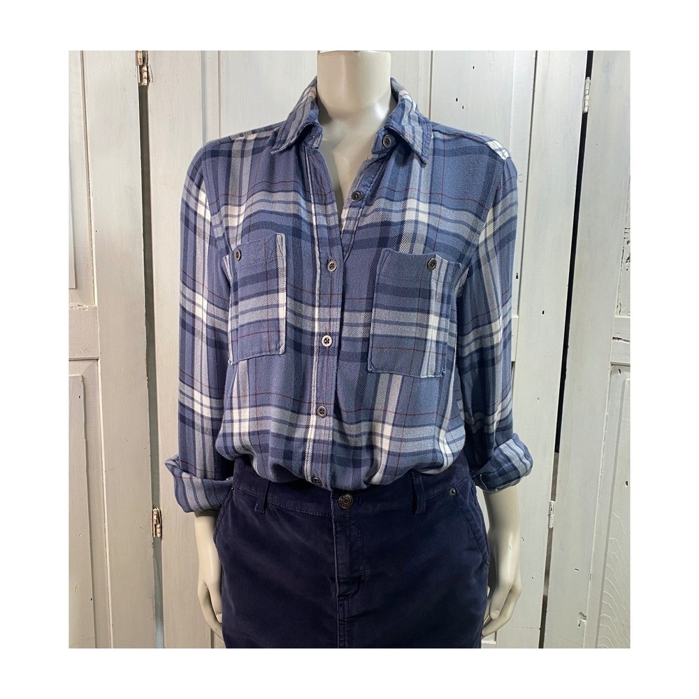 Kendall &‎ Kylie Plaid Button Down Shirt Blue White Women's XS Rayon